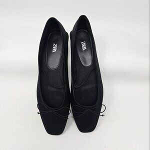 Zara Women’s Satin Effect Flats with Bow, Black, Size S8 US/38 EU